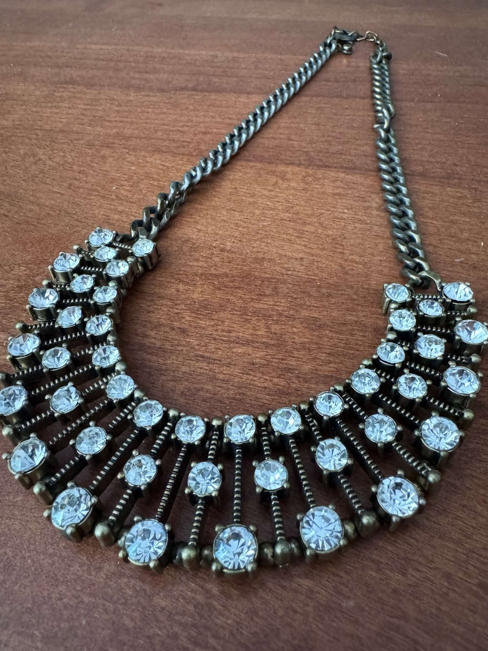 Bib Statement Necklace Clear Rhinestones Bronze Tone Lane Bryant